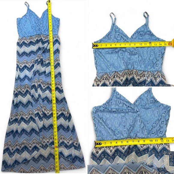 As U Wish boho blue hi low maxi dress with adjustable straps and belt. Size M - Picture 6 of 8